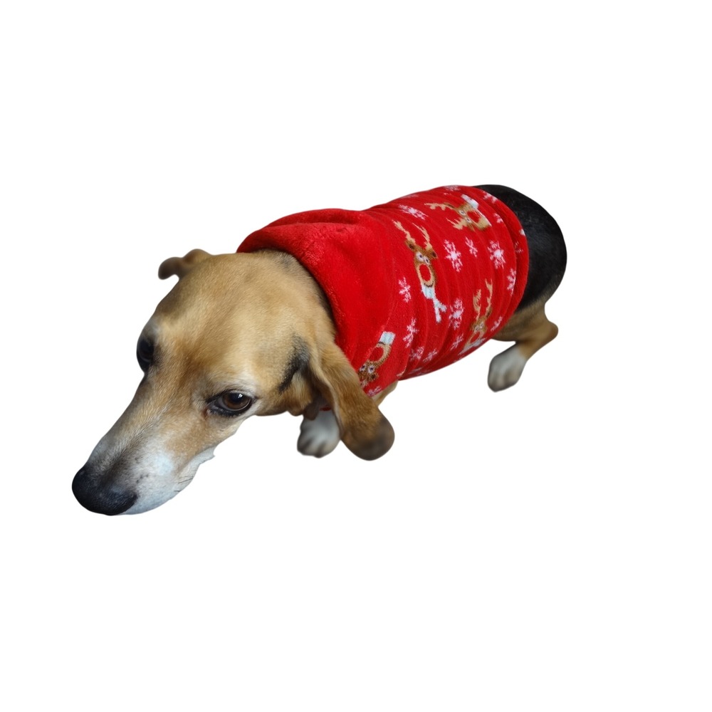 Pet Luv Reindeer Fleece Sweater Dog Small Red Excellent Holiday Snowflake Print